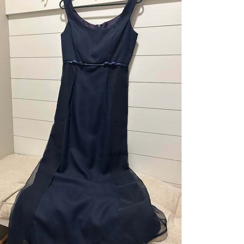 Jordan Fashions Navy Blue Chiffon Crepe Formal Gown Empire Waist Dress 7/8